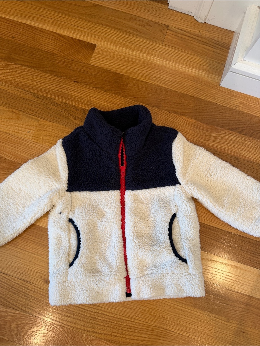 GAP Navy & White Sherpa Zip Jacket with Red Trim